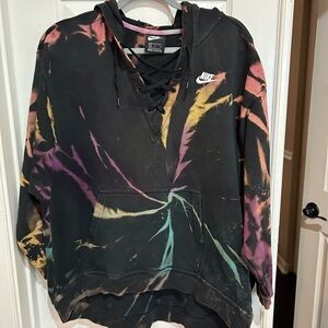 Nike Black Fleece Tie Dye Lace-Up Hoodie Large